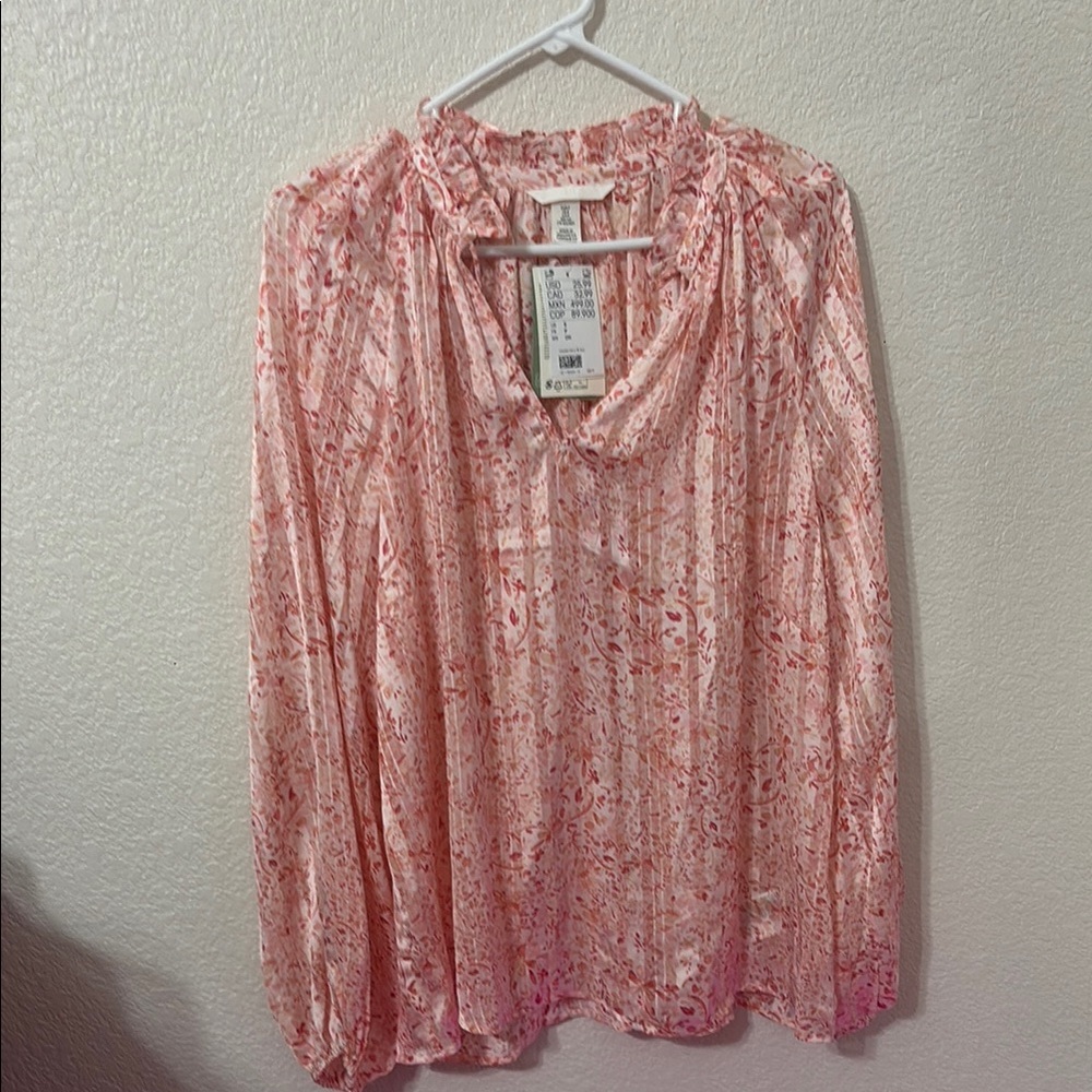 H&M Pink Puff Sleeve Blouse with Peter Pan Collar